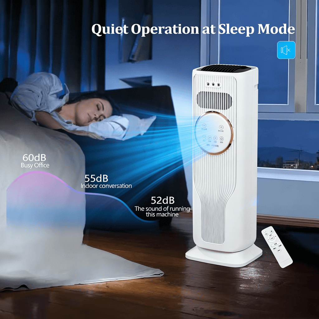 Powerful Cooling & Heating Tower Fan, 90° Wide-Angle Airflow, 3 Speeds, 2 Temperature Modes, LED Display, Low Noise for Open Living Space and Home Office