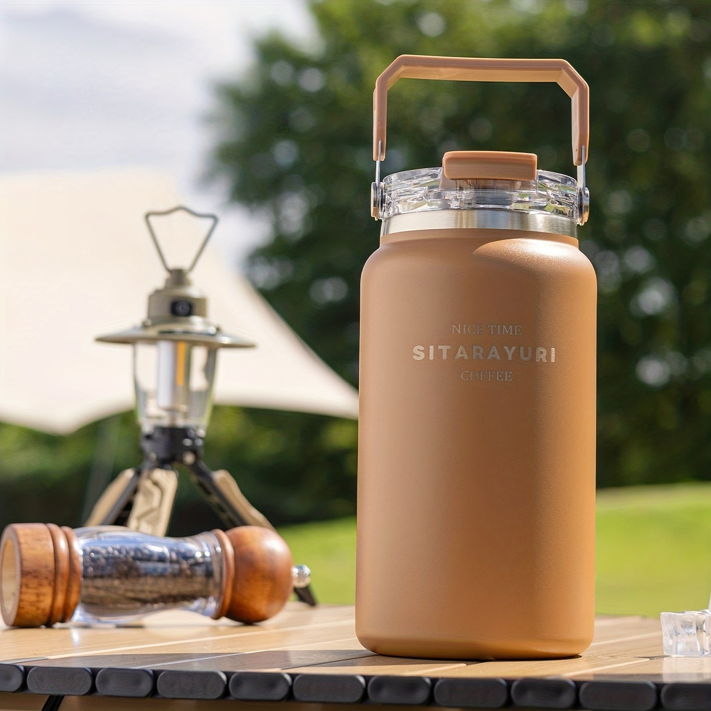 1pc Easy Large-Capacity Ice Bucket Cup 40.58oz\u002F50.72oz Outdoor Stainless Steel Kettle Wide Handle One Lid Dual-Use Thermos Portable Travel Cold-Insulated Cup