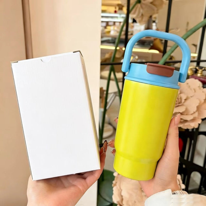 New Stylish 316 Stainless Steel Insulated Coffee Mug with Dual Straws, Outdoor Handle, And Travel Cup