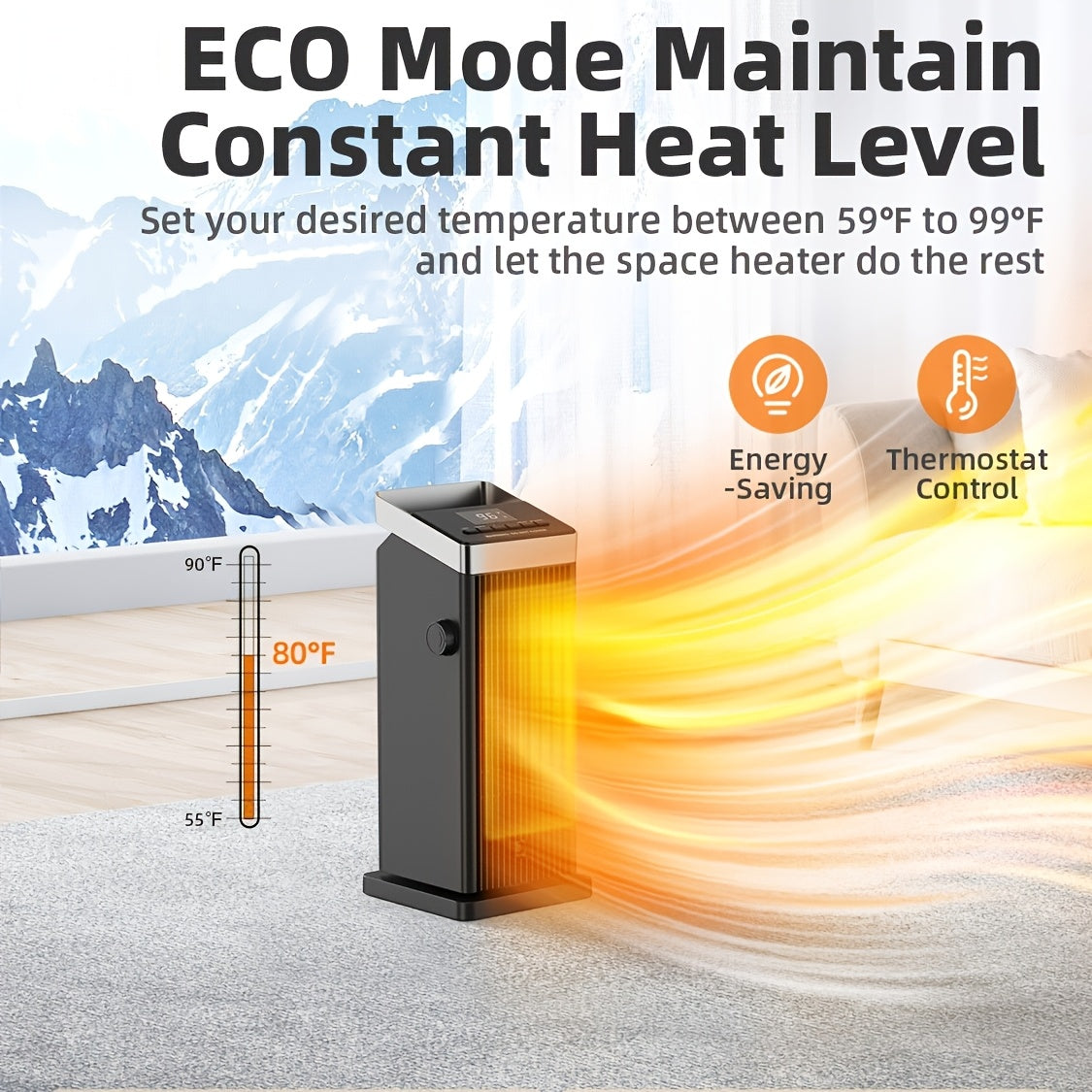 1500W Space Heater, Quick Heating Indoor Heaters, Portable Ceramic Electric Heaters for Home with Thermostat, 90° Oscillation