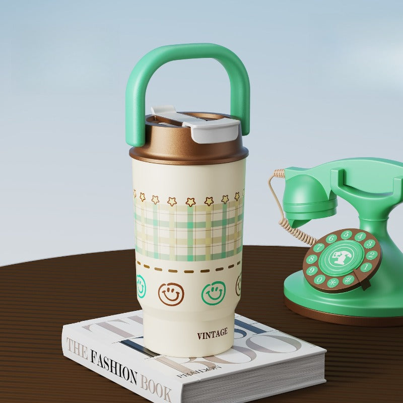 New Stylish 316 Stainless Steel Insulated Coffee Mug with Dual Straws, Outdoor Handle, And Travel Cup