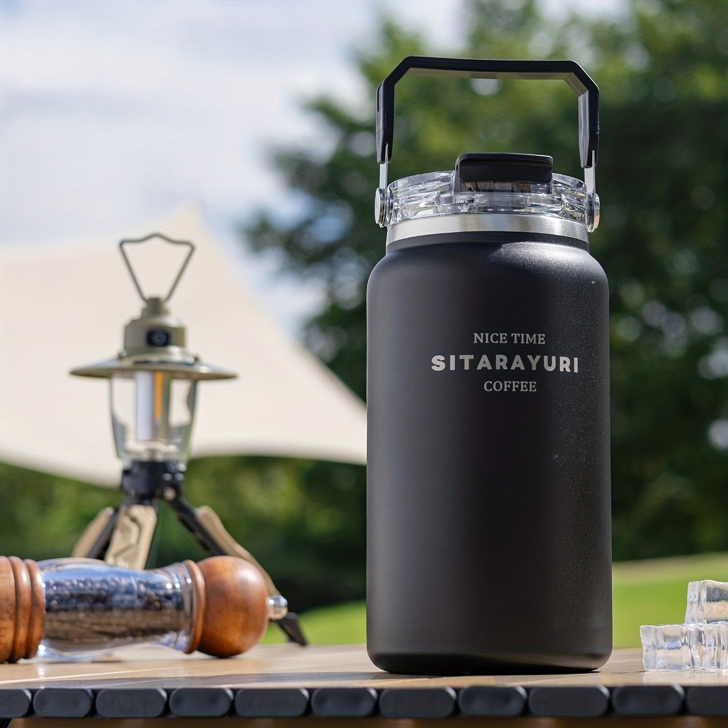 1pc Easy Large-Capacity Ice Bucket Cup 40.58oz\u002F50.72oz Outdoor Stainless Steel Kettle Wide Handle One Lid Dual-Use Thermos Portable Travel Cold-Insulated Cup