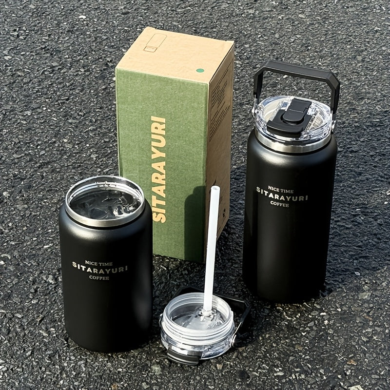 1pc Easy Large-Capacity Ice Bucket Cup 40.58oz\u002F50.72oz Outdoor Stainless Steel Kettle Wide Handle One Lid Dual-Use Thermos Portable Travel Cold-Insulated Cup