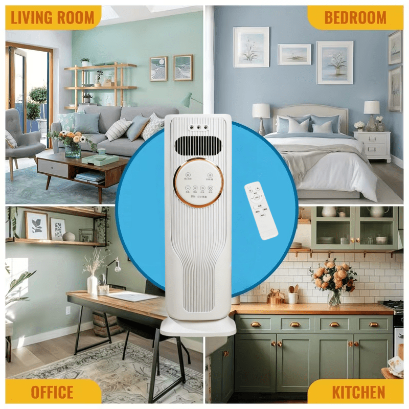 Powerful Cooling & Heating Tower Fan, 90° Wide-Angle Airflow, 3 Speeds, 2 Temperature Modes, LED Display, Low Noise for Open Living Space and Home Office