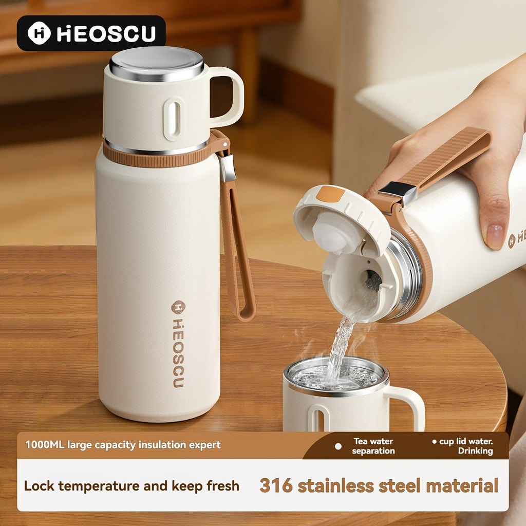 A Stainless Steel Vacuum Cup That Separates Tea And Water, Keeps Drinks Hot Or Cold for 24 Hours, Is Portable And Leak-Proof, Has an Attractive Design, Comes with a Strap, And Is Suitable for Outdoor Activities, Camping, And As a Practical Gift