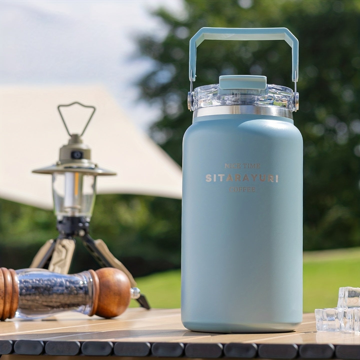 1pc Easy Large-Capacity Ice Bucket Cup 40.58oz\u002F50.72oz Outdoor Stainless Steel Kettle Wide Handle One Lid Dual-Use Thermos Portable Travel Cold-Insulated Cup
