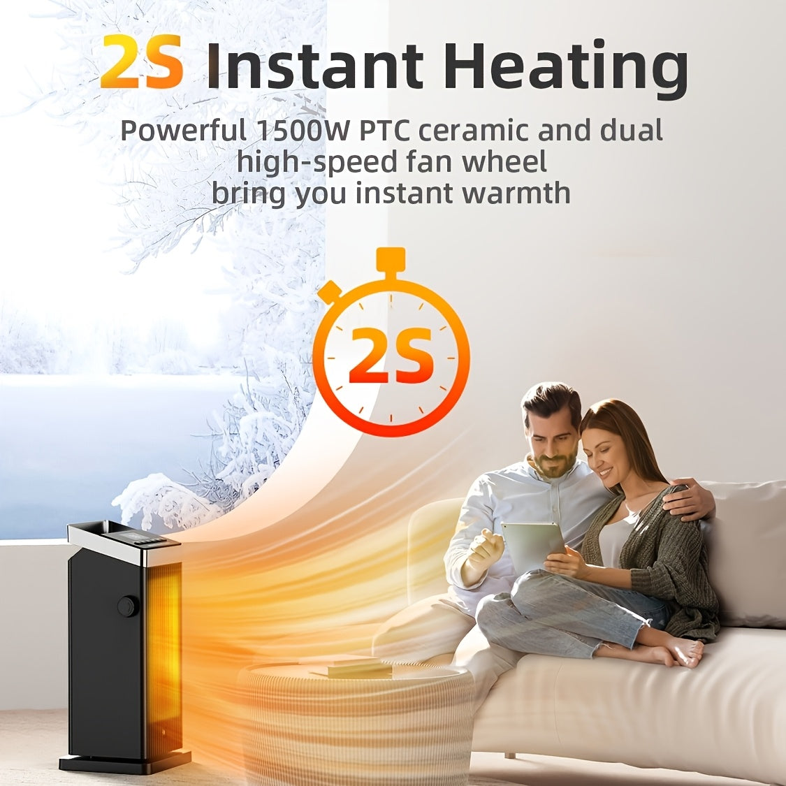 1500W Space Heater, Quick Heating Indoor Heaters, Portable Ceramic Electric Heaters for Home with Thermostat, 90° Oscillation