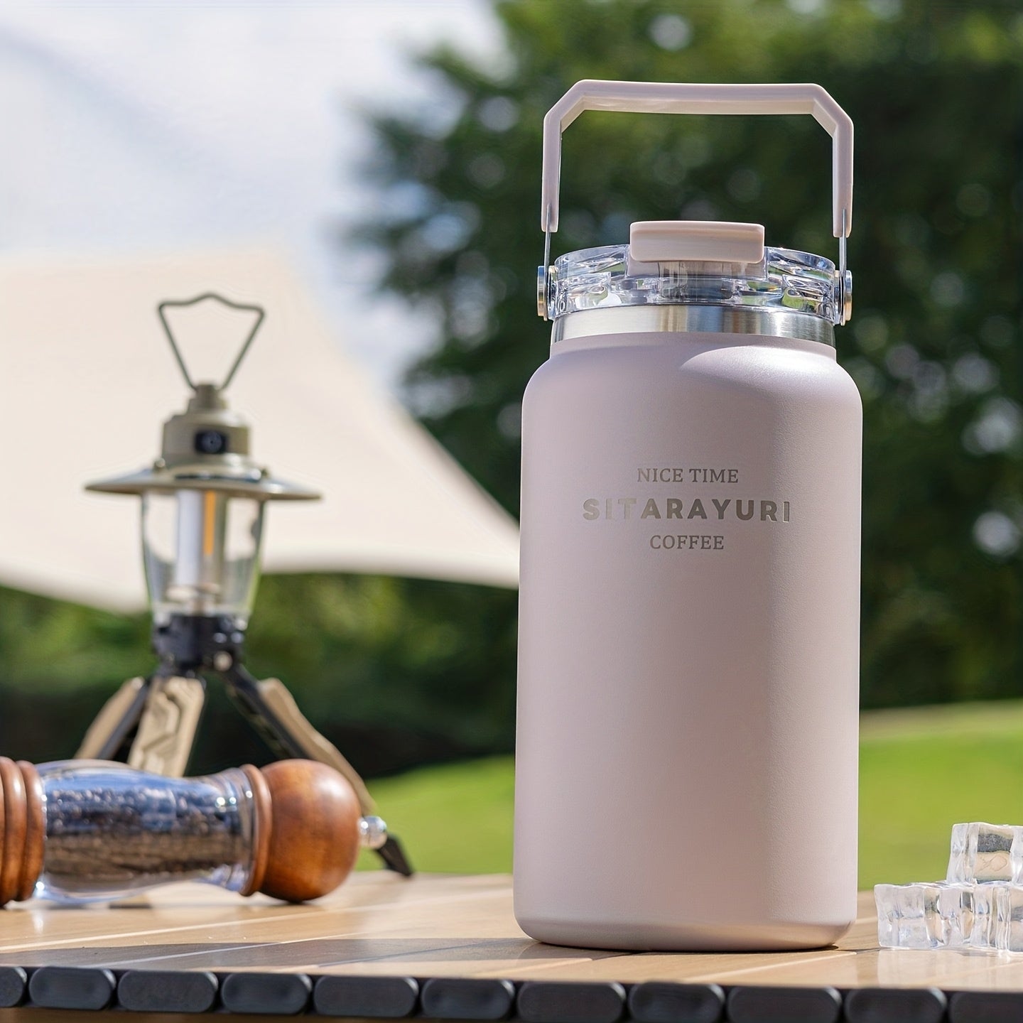 1pc Easy Large-Capacity Ice Bucket Cup 40.58oz\u002F50.72oz Outdoor Stainless Steel Kettle Wide Handle One Lid Dual-Use Thermos Portable Travel Cold-Insulated Cup