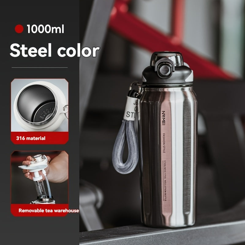 316 Stainless Steel Vacuum Cup for Keeping Hot And Cold, Dual-Use, Car Cup Holder Design, Splash-Proof Lid, with Straw, Sports Water Bottle, Sports Cup