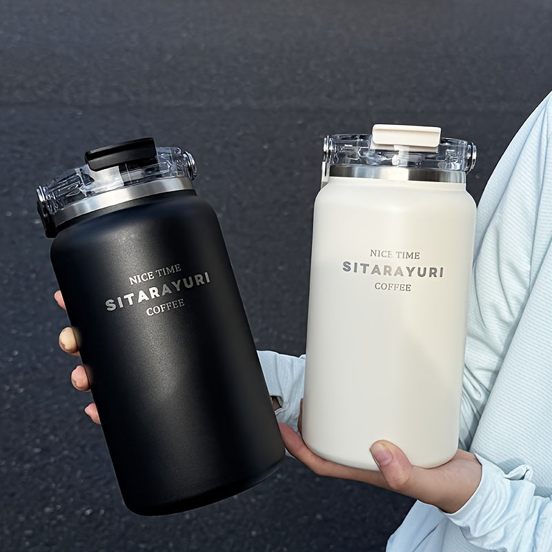 1pc Easy Large-Capacity Ice Bucket Cup 40.58oz\u002F50.72oz Outdoor Stainless Steel Kettle Wide Handle One Lid Dual-Use Thermos Portable Travel Cold-Insulated Cup
