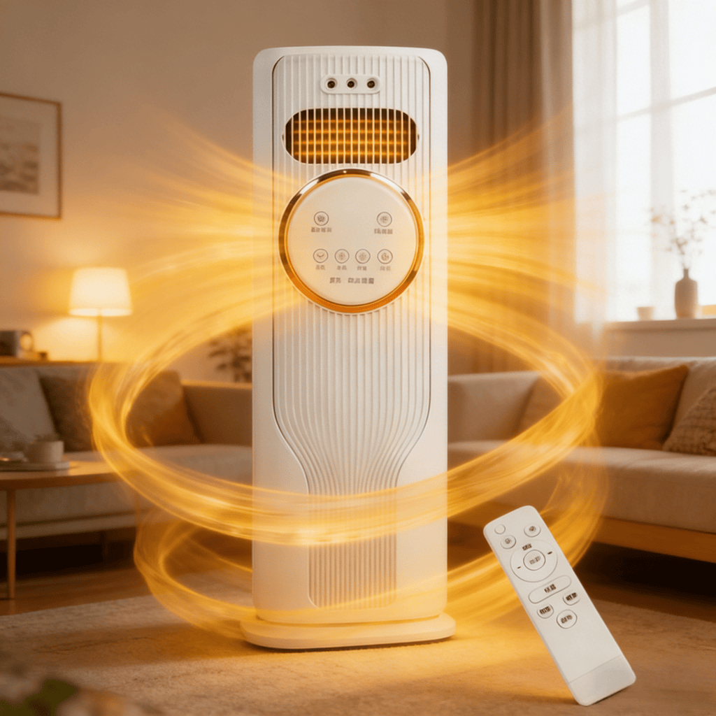 Powerful Cooling & Heating Tower Fan, 90° Wide-Angle Airflow, 3 Speeds, 2 Temperature Modes, LED Display, Low Noise for Open Living Space and Home Office