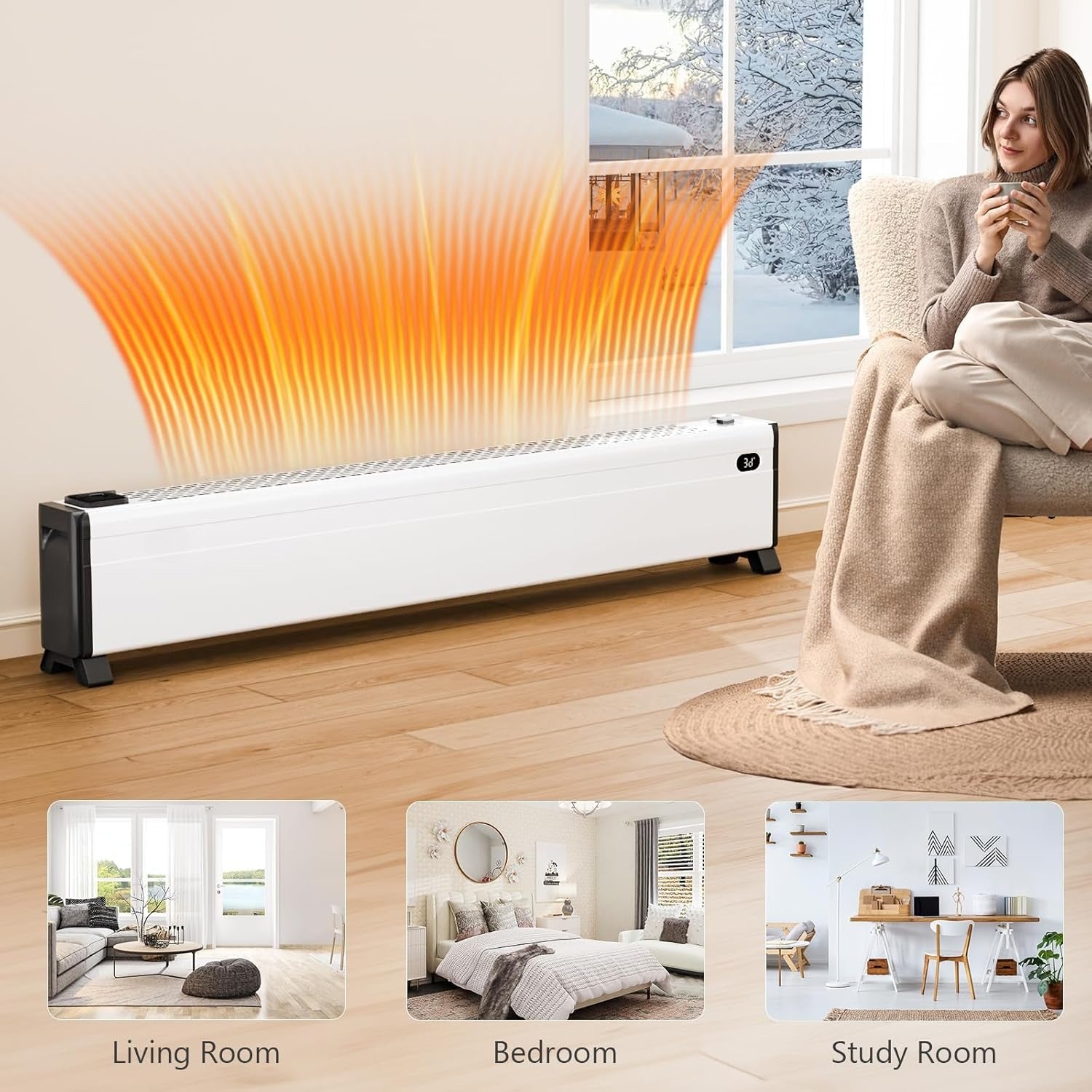 48''\u002F 32'' Electric Baseboard Heater, 1500W Convection Space Heater W\u002F Adjustable Heating Modes, Overheat & Tip-Over Protection for Indoor Home Bedroom Office