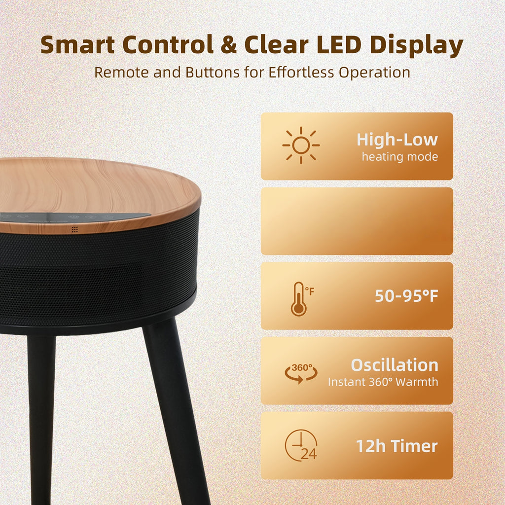 PTC Ceramic Heater 1500W with LED Display, 600-699 Sq Ft, Remote, Auto-Oscillating Tripod Furniture Design, Portable Desktop Freestanding, Cooling Adjustment, Overheat Protection, Ideal for Household, Bedroom, Living Room, Christmas Gifts