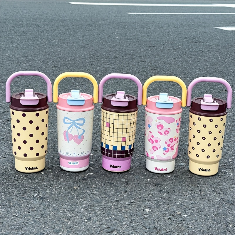 1pc Fashion Easy Vacuum Cup 16.23oz Dual-Drink Coffee Thermos with Handle, Portable Outdoor Sports Insulated Water Bottle
