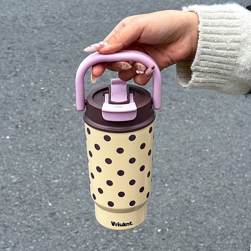 1pc Fashion Easy Vacuum Cup 16.23oz Dual-Drink Coffee Thermos with Handle, Portable Outdoor Sports Insulated Water Bottle