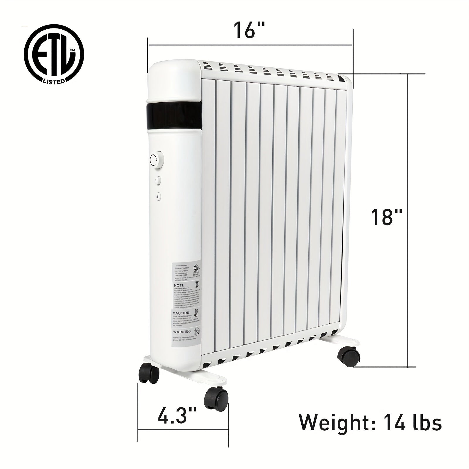 Space Heater, Convection Panel Space Heater, 1500W, Electric Space Heaters For Indoor Use, Quiet Fast Heating With Wheels & Handle, Overheat & Tip Over Protection, 2 Heating Modes For Room Office