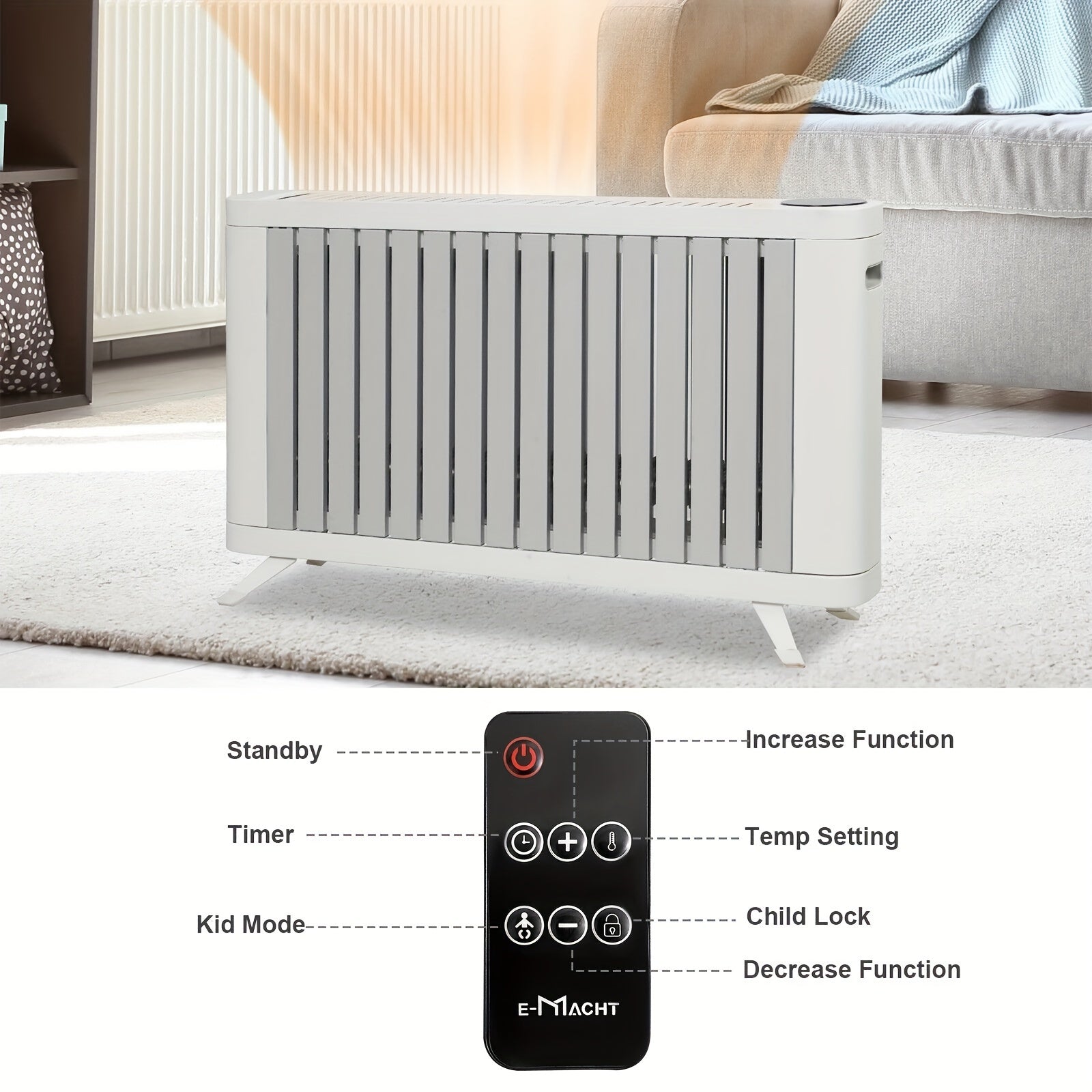 Electric Space Heater (600W-1500W) with LED Touch Screen Control, Tip-Over And Overheat Protection, 3 Heating Modes, Portable Heater for Bedroom Home Office