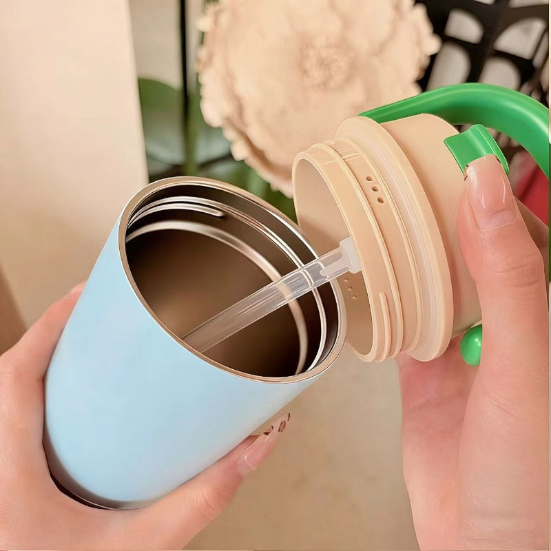 New Stylish 316 Stainless Steel Insulated Coffee Mug with Dual Straws, Outdoor Handle, And Travel Cup