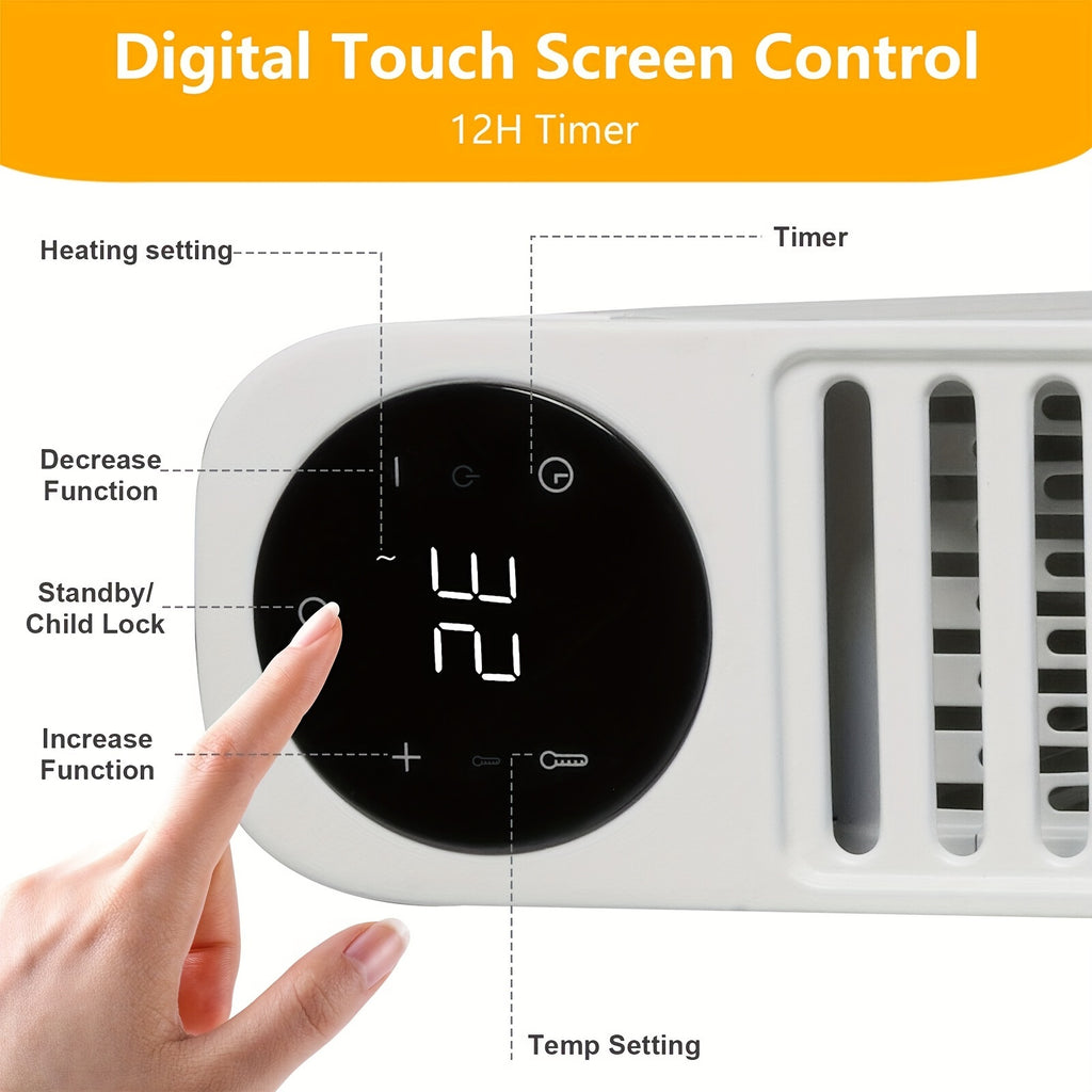 Electric Space Heater (600W-1500W) with LED Touch Screen Control, Tip-Over And Overheat Protection, 3 Heating Modes, Portable Heater for Bedroom Home Office