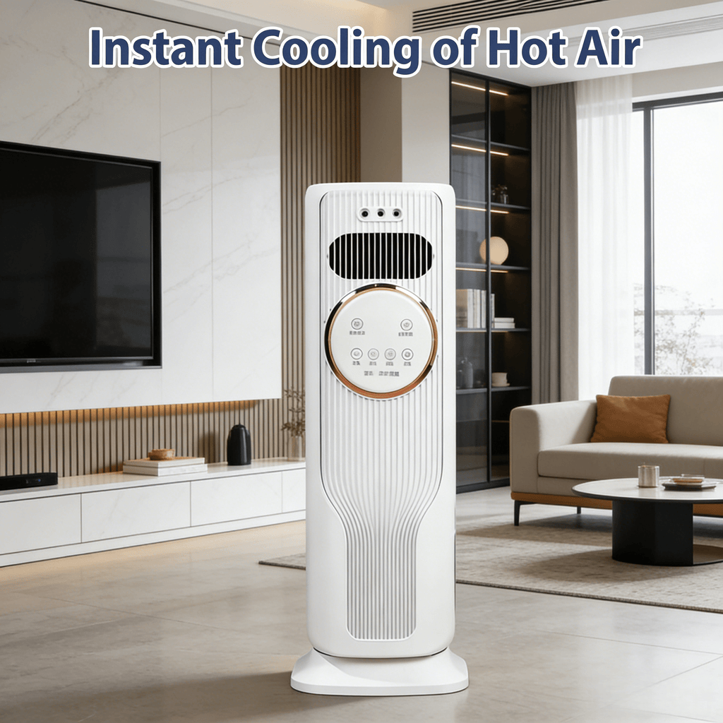 Powerful Cooling & Heating Tower Fan, 90° Wide-Angle Airflow, 3 Speeds, 2 Temperature Modes, LED Display, Low Noise for Open Living Space and Home Office