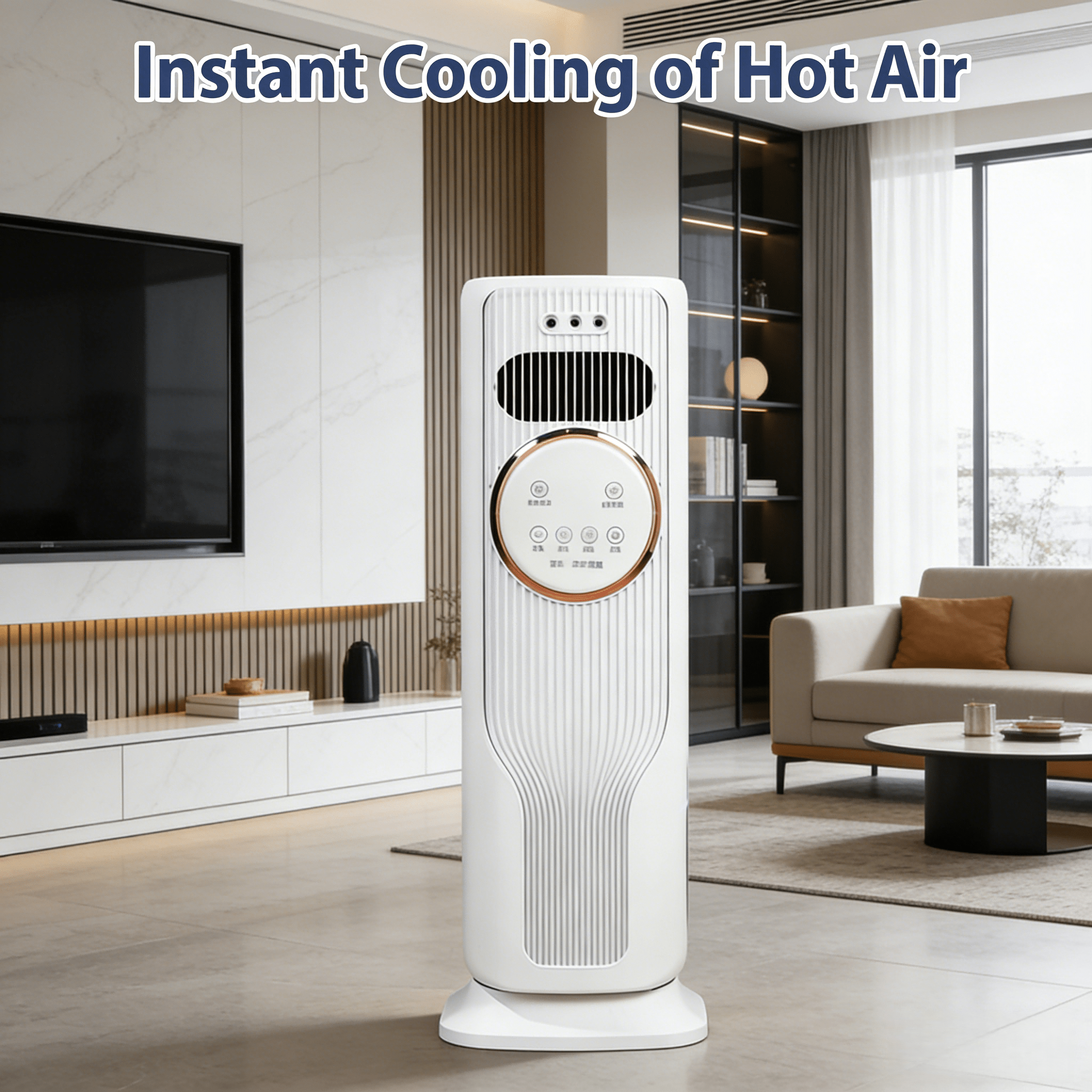 Powerful Cooling & Heating Tower Fan, 90° Wide-Angle Airflow, 3 Speeds, 2 Temperature Modes, LED Display, Low Noise for Open Living Space and Home Office