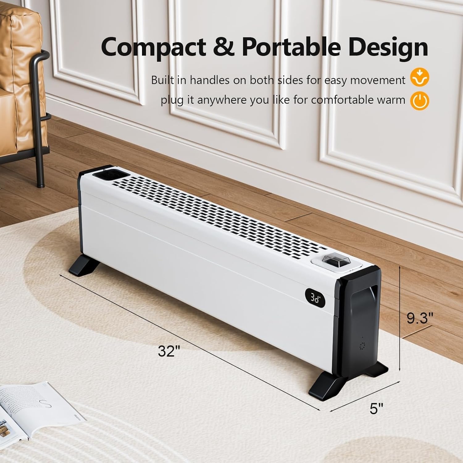 48''\u002F 32'' Electric Baseboard Heater, 1500W Convection Space Heater W\u002F Adjustable Heating Modes, Overheat & Tip-Over Protection for Indoor Home Bedroom Office