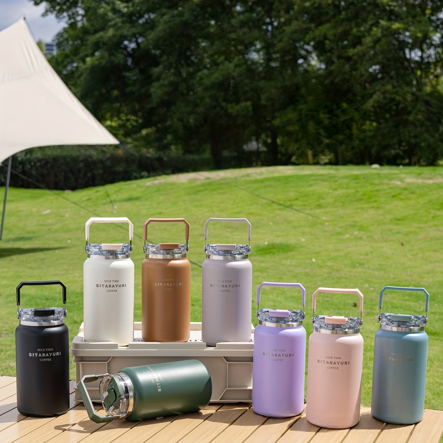 1pc Easy Large-Capacity Ice Bucket Cup 40.58oz\u002F50.72oz Outdoor Stainless Steel Kettle Wide Handle One Lid Dual-Use Thermos Portable Travel Cold-Insulated Cup