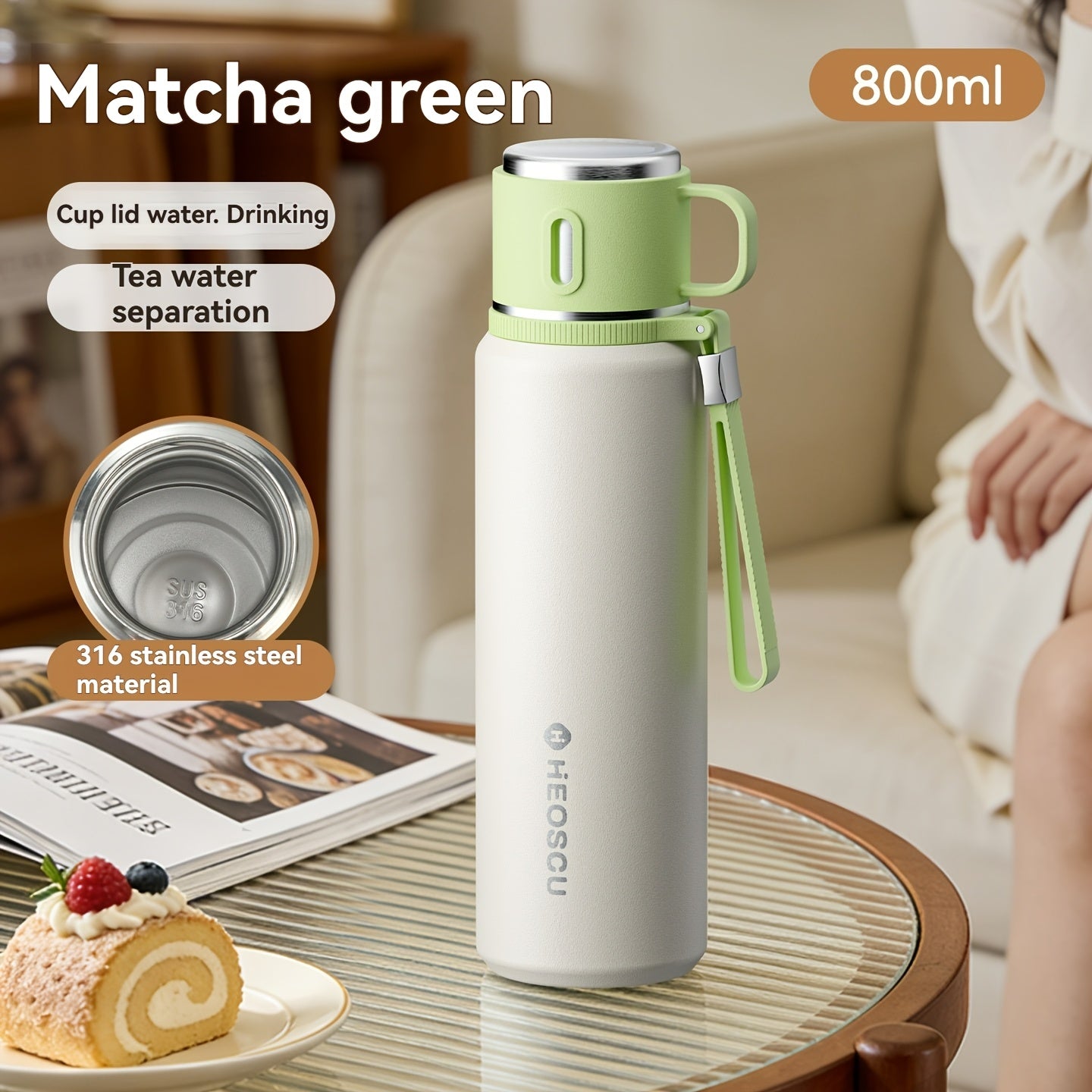 A Stainless Steel Vacuum Cup That Separates Tea And Water, Keeps Drinks Hot Or Cold for 24 Hours, Is Portable And Leak-Proof, Has an Attractive Design, Comes with a Strap, And Is Suitable for Outdoor Activities, Camping, And As a Practical Gift