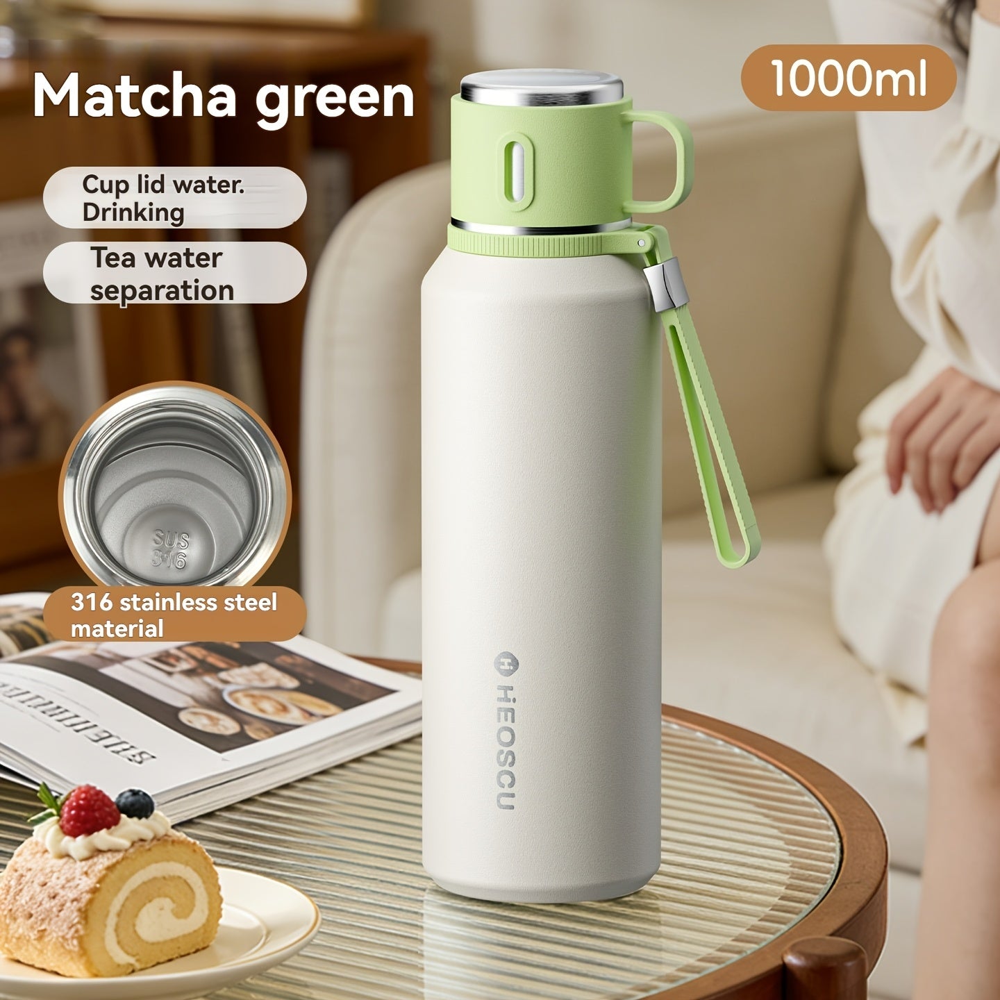 A Stainless Steel Vacuum Cup That Separates Tea And Water, Keeps Drinks Hot Or Cold for 24 Hours, Is Portable And Leak-Proof, Has an Attractive Design, Comes with a Strap, And Is Suitable for Outdoor Activities, Camping, And As a Practical Gift
