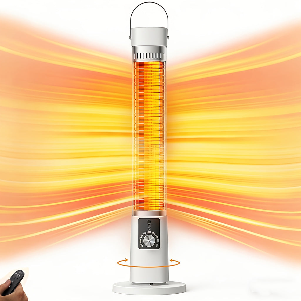 1500W Portable Infrared Heater, Indoor Outdoor Tower Space Heater with Tip-Over & Overheat Protection, 60° Oscillation, Remote Control, 12H Timer, for Patio, Living Room, Office, Nursery, Pet-Friendly