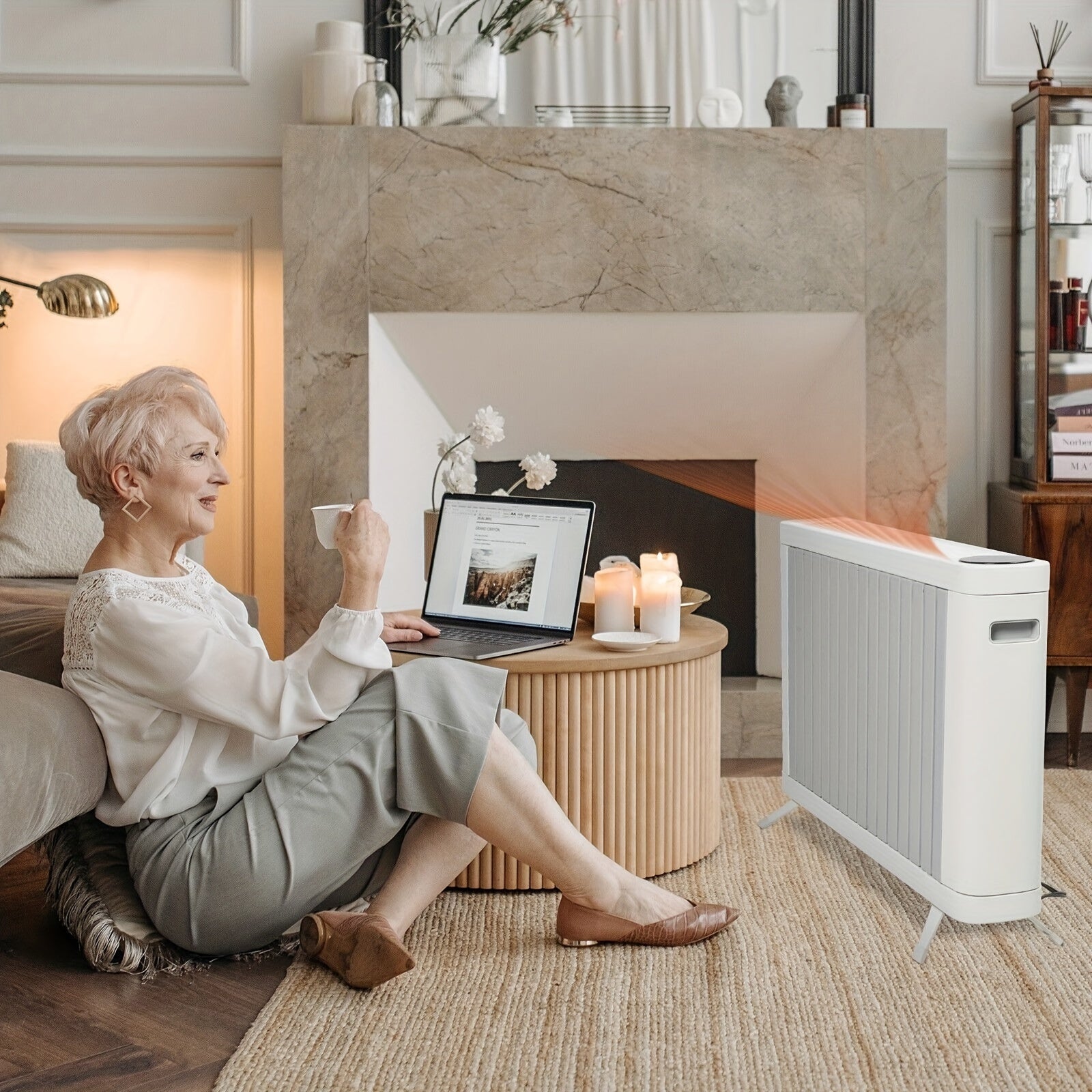Electric Space Heater (600W-1500W) with LED Touch Screen Control, Tip-Over And Overheat Protection, 3 Heating Modes, Portable Heater for Bedroom Home Office