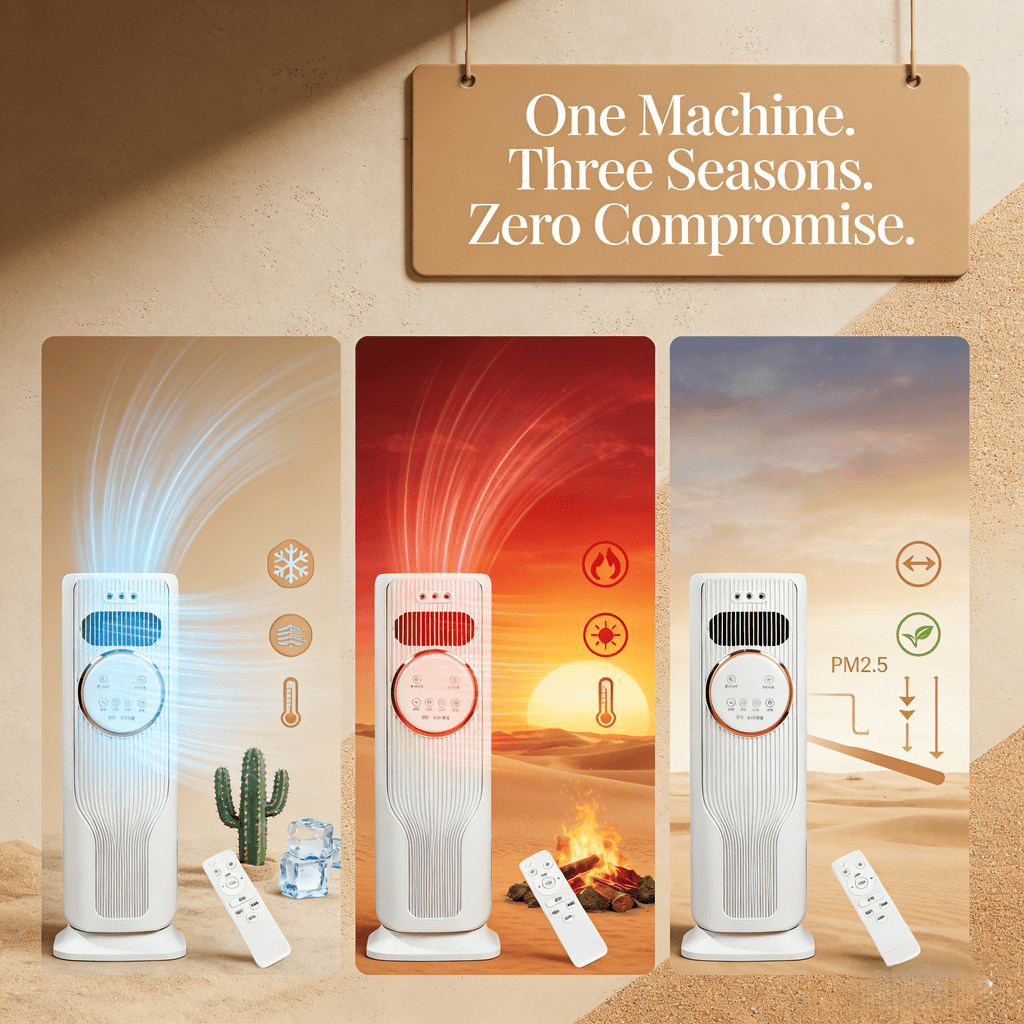 Powerful Cooling & Heating Tower Fan, 90° Wide-Angle Airflow, 3 Speeds, 2 Temperature Modes, LED Display, Low Noise for Open Living Space and Home Office