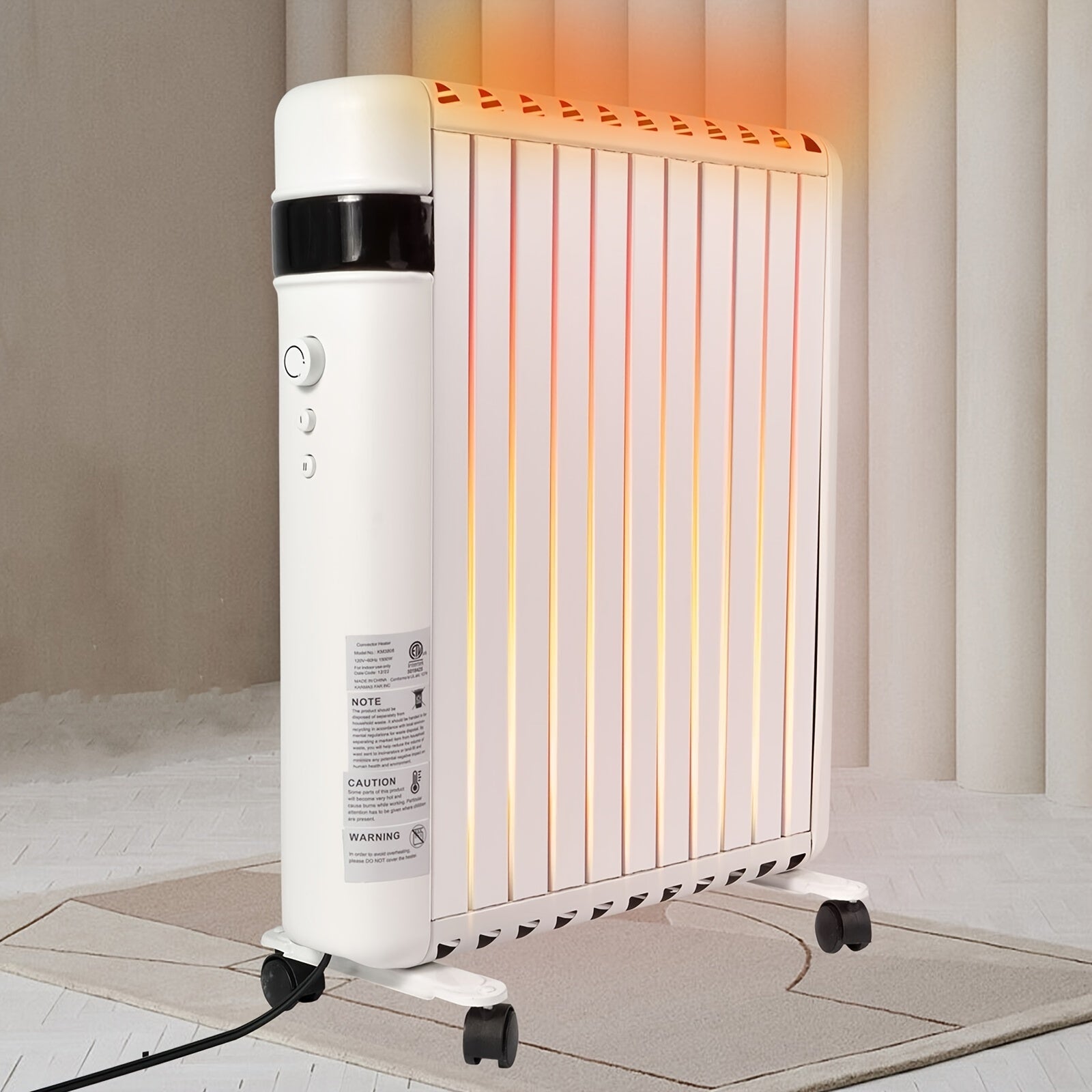 Space Heater, Convection Panel Space Heater, 1500W, Electric Space Heaters For Indoor Use, Quiet Fast Heating With Wheels & Handle, Overheat & Tip Over Protection, 2 Heating Modes For Room Office