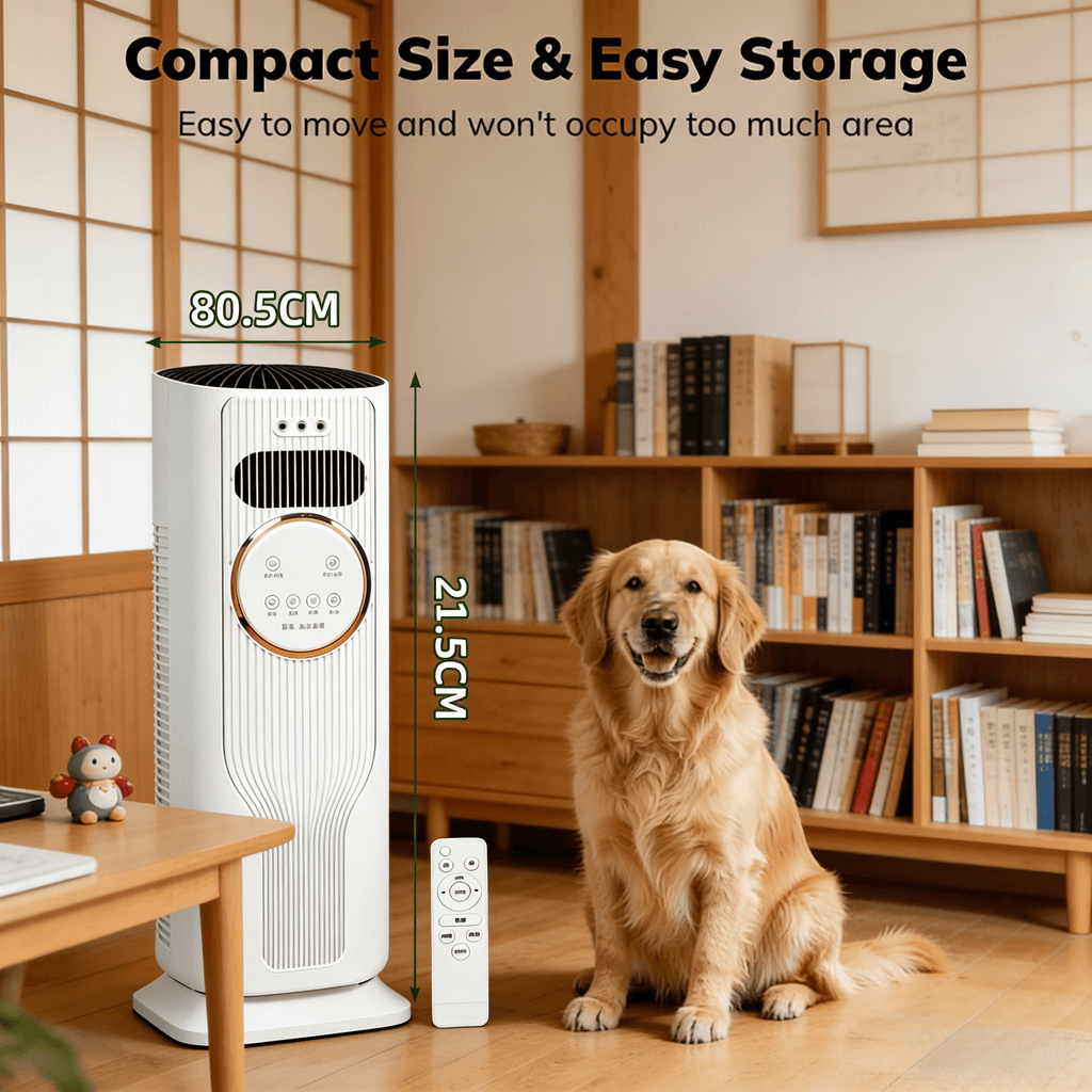 Powerful Cooling & Heating Tower Fan, 90° Wide-Angle Airflow, 3 Speeds, 2 Temperature Modes, LED Display, Low Noise for Open Living Space and Home Office