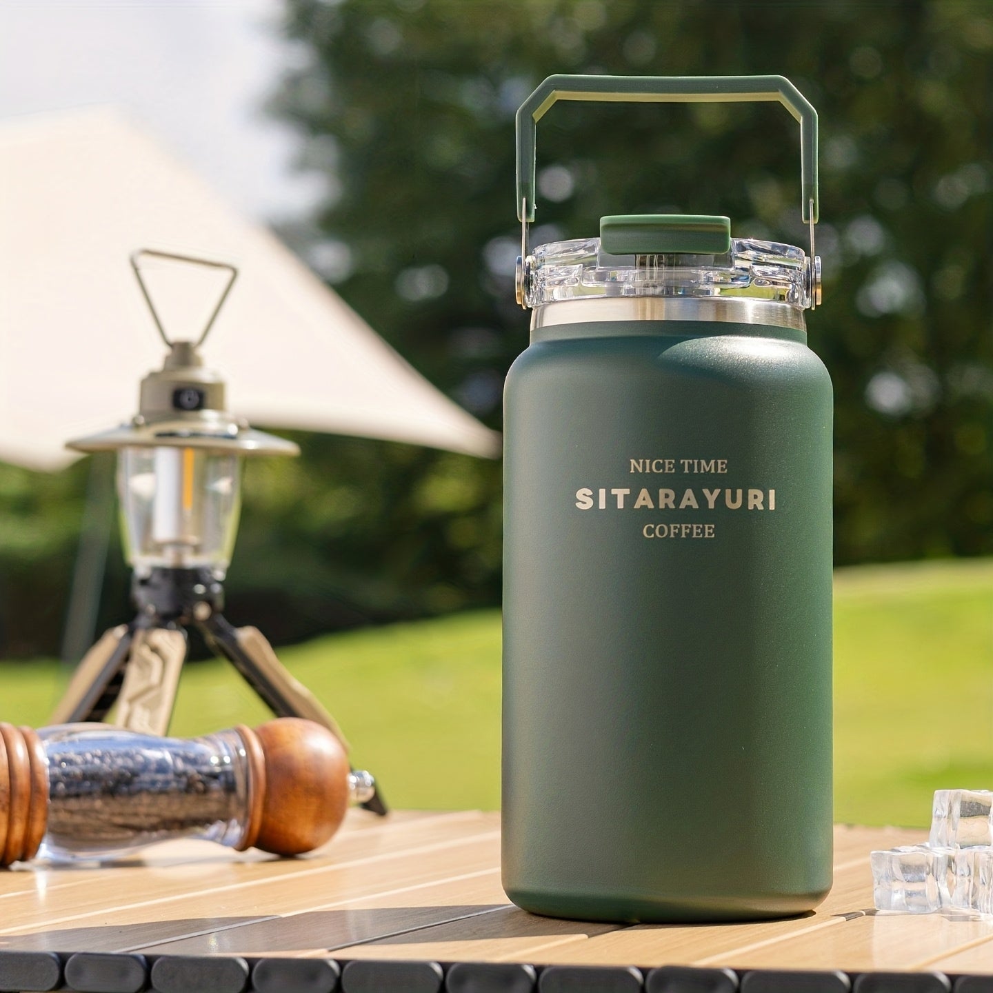 1pc Easy Large-Capacity Ice Bucket Cup 40.58oz\u002F50.72oz Outdoor Stainless Steel Kettle Wide Handle One Lid Dual-Use Thermos Portable Travel Cold-Insulated Cup