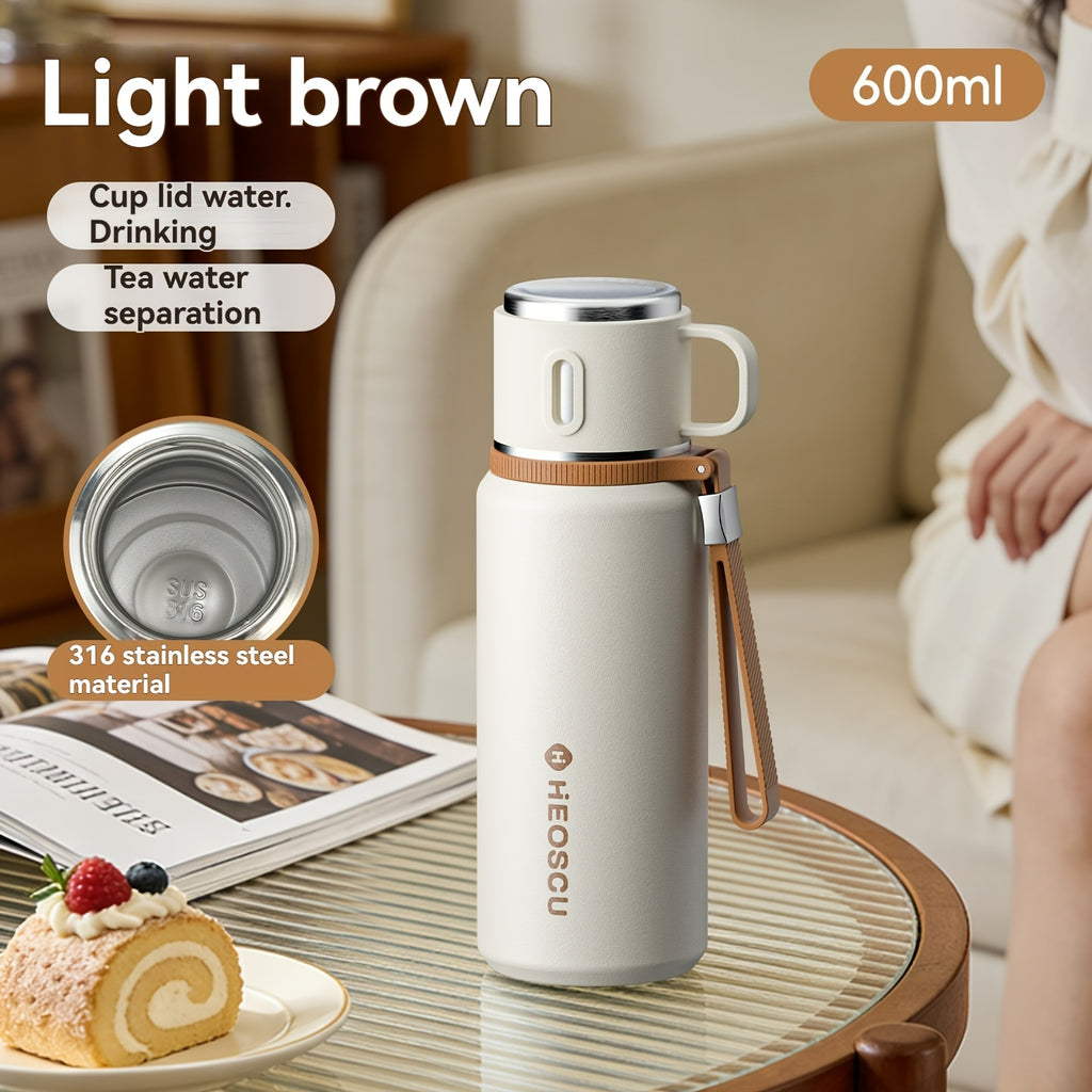 A Stainless Steel Vacuum Cup That Separates Tea And Water, Keeps Drinks Hot Or Cold for 24 Hours, Is Portable And Leak-Proof, Has an Attractive Design, Comes with a Strap, And Is Suitable for Outdoor Activities, Camping, And As a Practical Gift