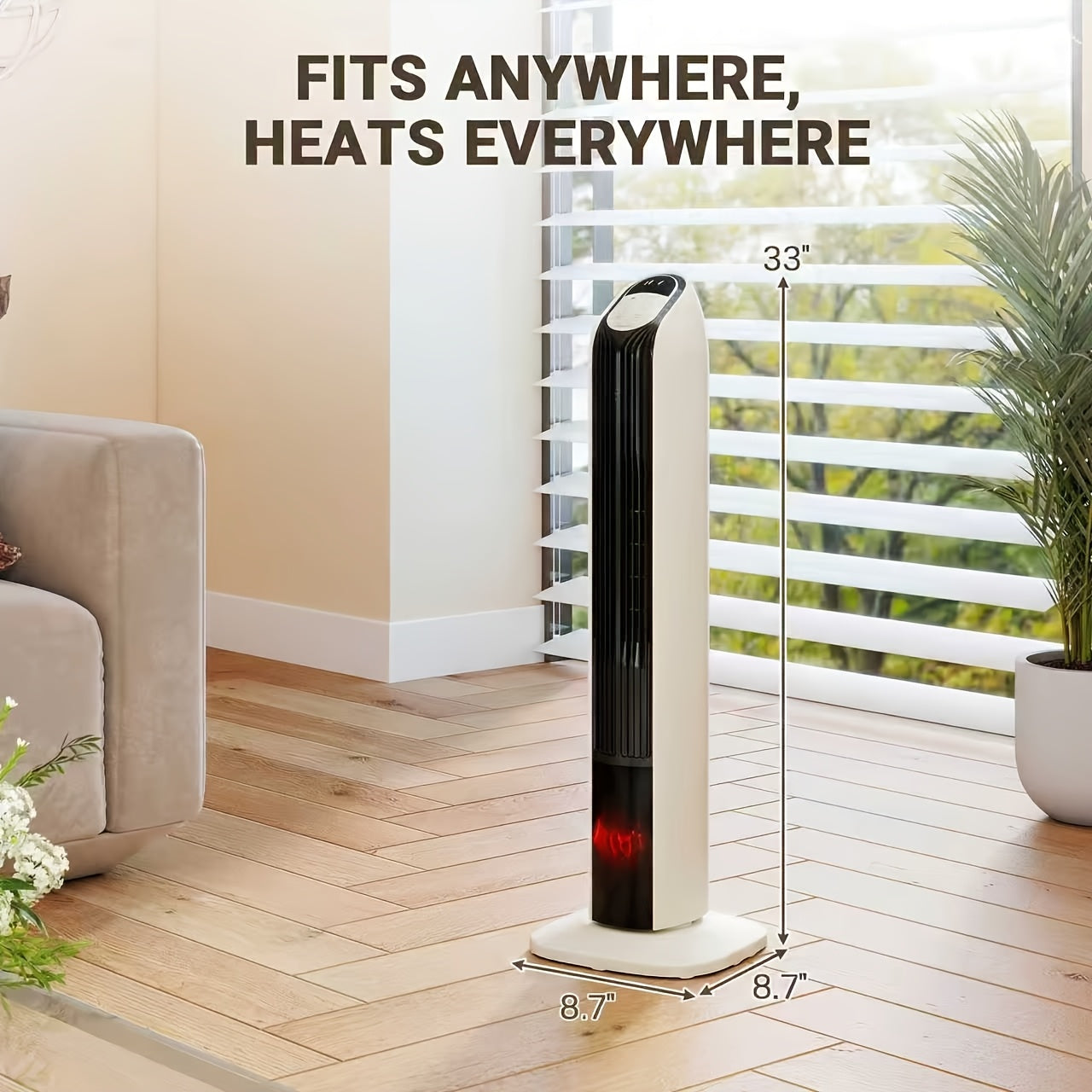 1500W PTC Tower Space Heater Featuring a 3D Flame Effect, Oscillating Function, Suitable for Large Rooms And Bedrooms, Portable Indoor Heater with a 12-Hour Timer