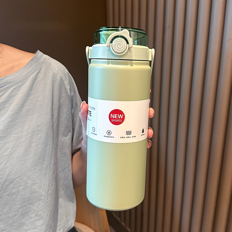 1 Premium Large-Capacity Sports Insulated Tumbler, 304 Stainless Steel Vacuum Insulated Thermos with Portable Carrying Loop, Leak-Proof Straw Lid, Outdoor Camping and Hiking Water Bottle, Simple Car and Office Cup