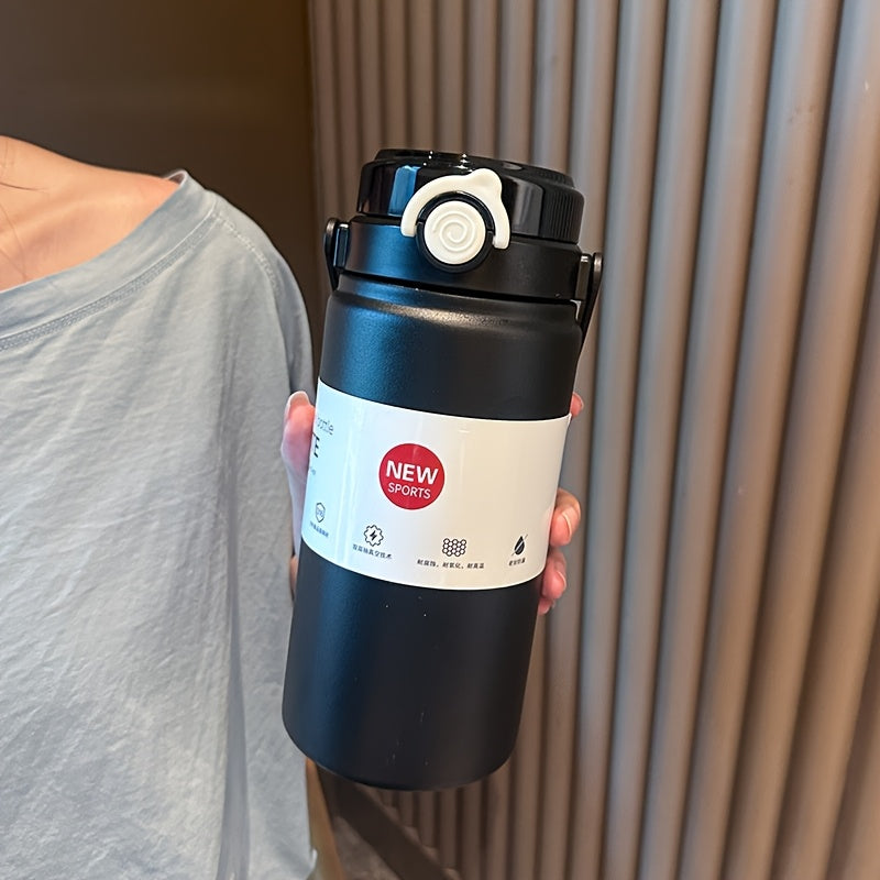 1 Premium Large-Capacity Sports Insulated Tumbler, 304 Stainless Steel Vacuum Insulated Thermos with Portable Carrying Loop, Leak-Proof Straw Lid, Outdoor Camping and Hiking Water Bottle, Simple Car and Office Cup