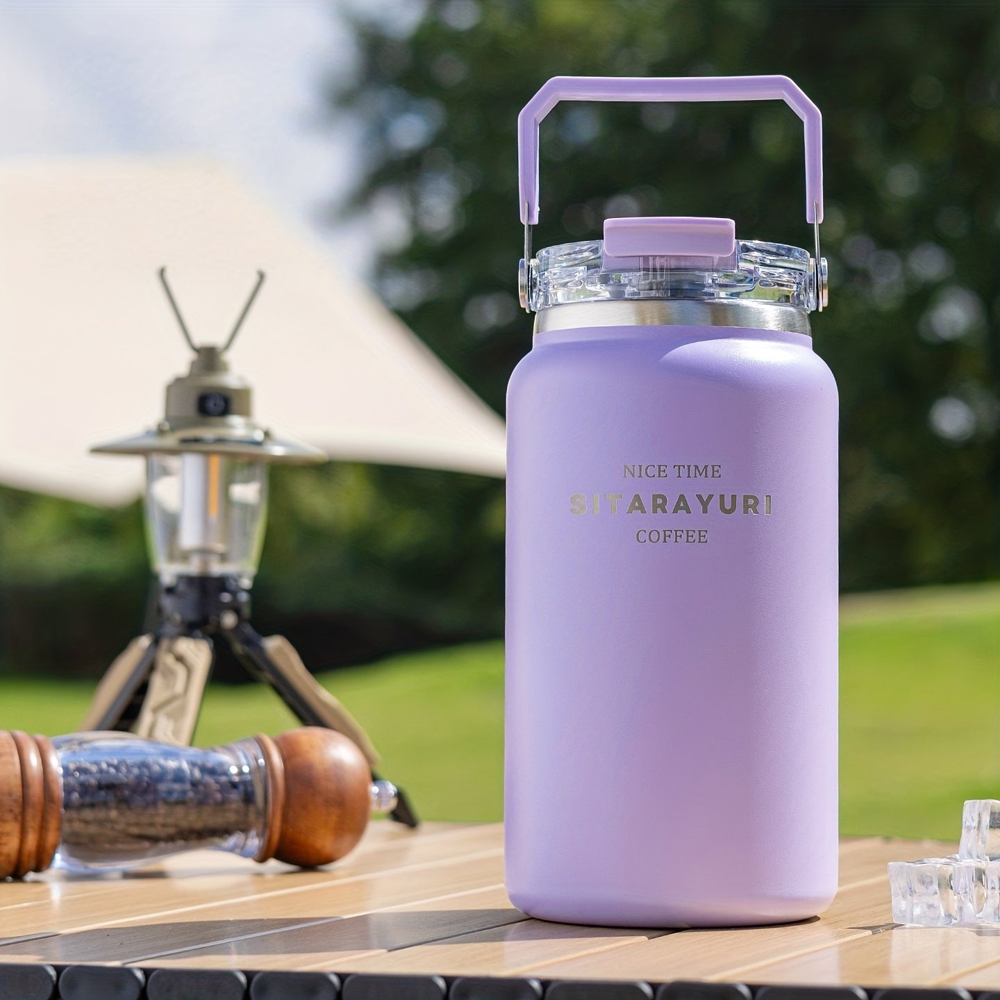 1pc Easy Large-Capacity Ice Bucket Cup 40.58oz\u002F50.72oz Outdoor Stainless Steel Kettle Wide Handle One Lid Dual-Use Thermos Portable Travel Cold-Insulated Cup