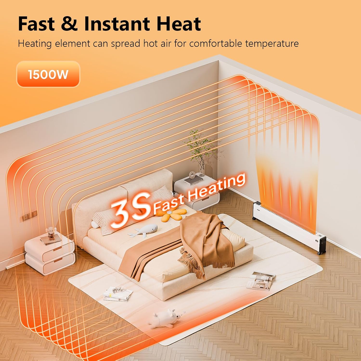 48''\u002F 32'' Electric Baseboard Heater, 1500W Convection Space Heater W\u002F Adjustable Heating Modes, Overheat & Tip-Over Protection for Indoor Home Bedroom Office