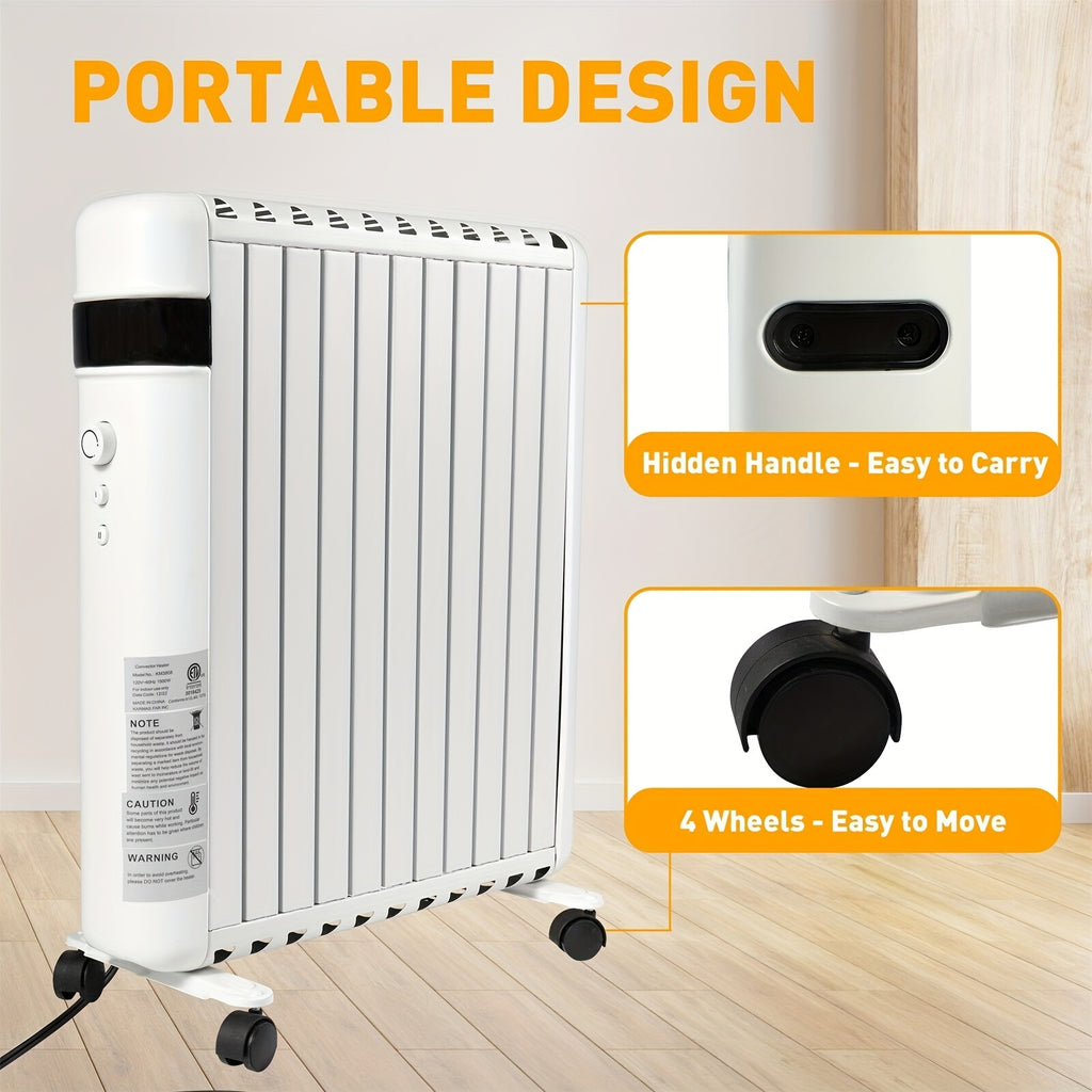 Space Heater, Convection Panel Space Heater, 1500W, Electric Space Heaters For Indoor Use, Quiet Fast Heating With Wheels & Handle, Overheat & Tip Over Protection, 2 Heating Modes For Room Office