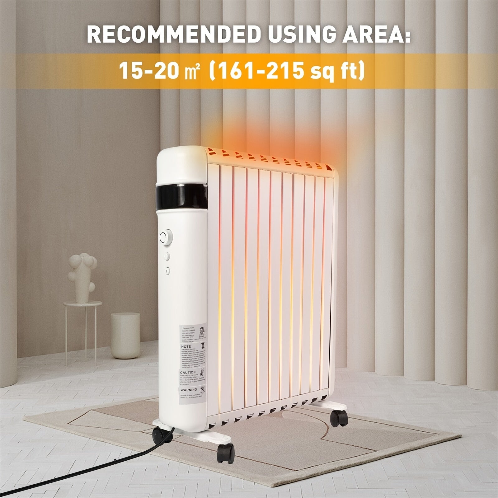 Space Heater, Convection Panel Space Heater, 1500W, Electric Space Heaters For Indoor Use, Quiet Fast Heating With Wheels & Handle, Overheat & Tip Over Protection, 2 Heating Modes For Room Office