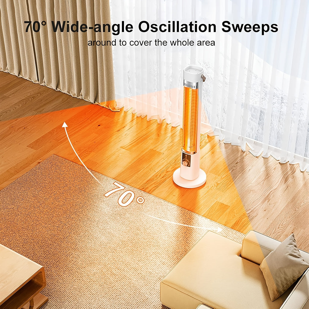 1500W Portable Infrared Heater, Indoor Outdoor Tower Space Heater with Tip-Over & Overheat Protection, 60° Oscillation, Remote Control, 12H Timer, for Patio, Living Room, Office, Nursery, Pet-Friendly