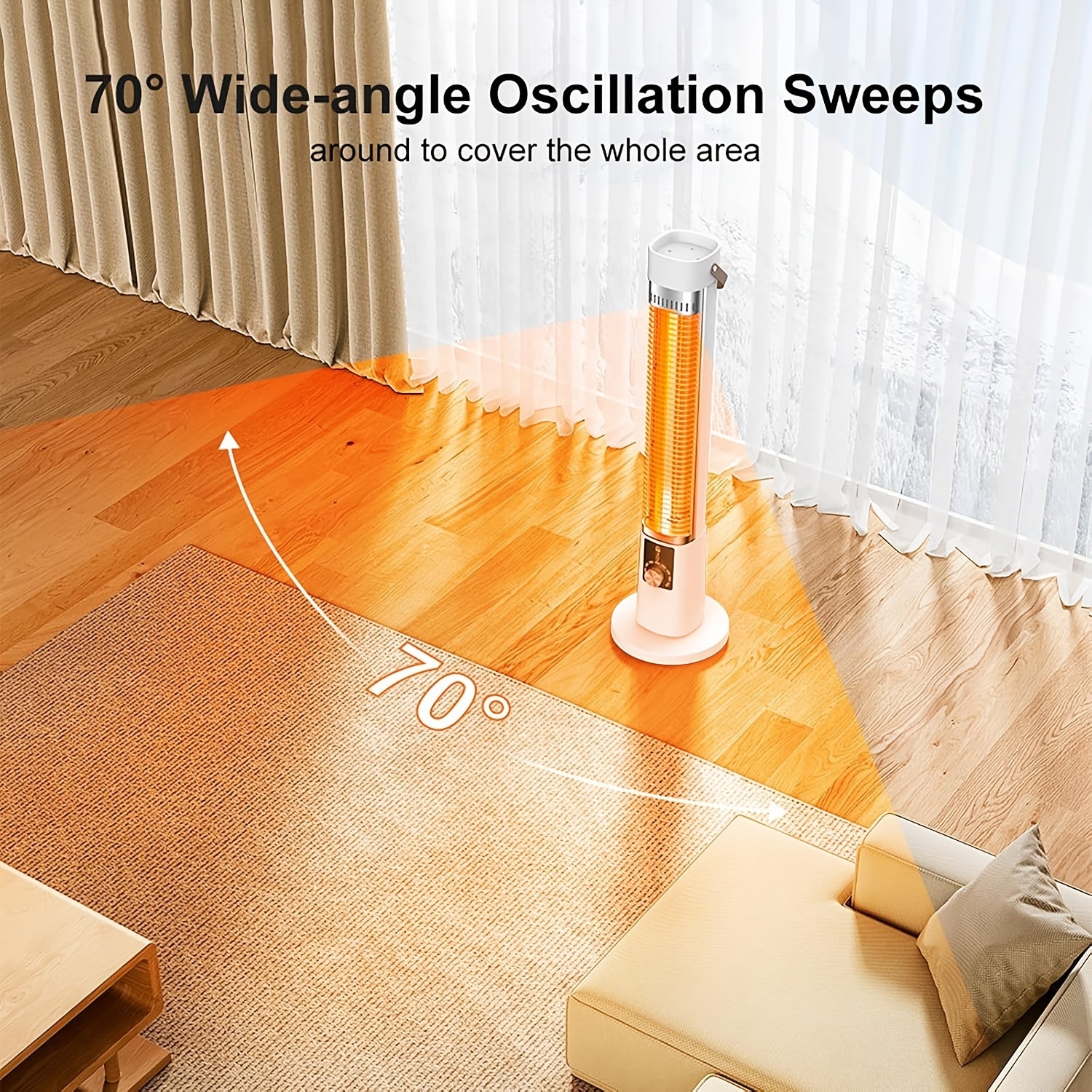 1500W Portable Infrared Heater, Indoor Outdoor Tower Space Heater with Tip-Over & Overheat Protection, 60° Oscillation, Remote Control, 12H Timer, for Patio, Living Room, Office, Nursery, Pet-Friendly