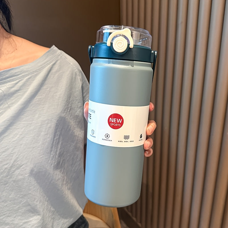 1 Premium Large-Capacity Sports Insulated Tumbler, 304 Stainless Steel Vacuum Insulated Thermos with Portable Carrying Loop, Leak-Proof Straw Lid, Outdoor Camping and Hiking Water Bottle, Simple Car and Office Cup