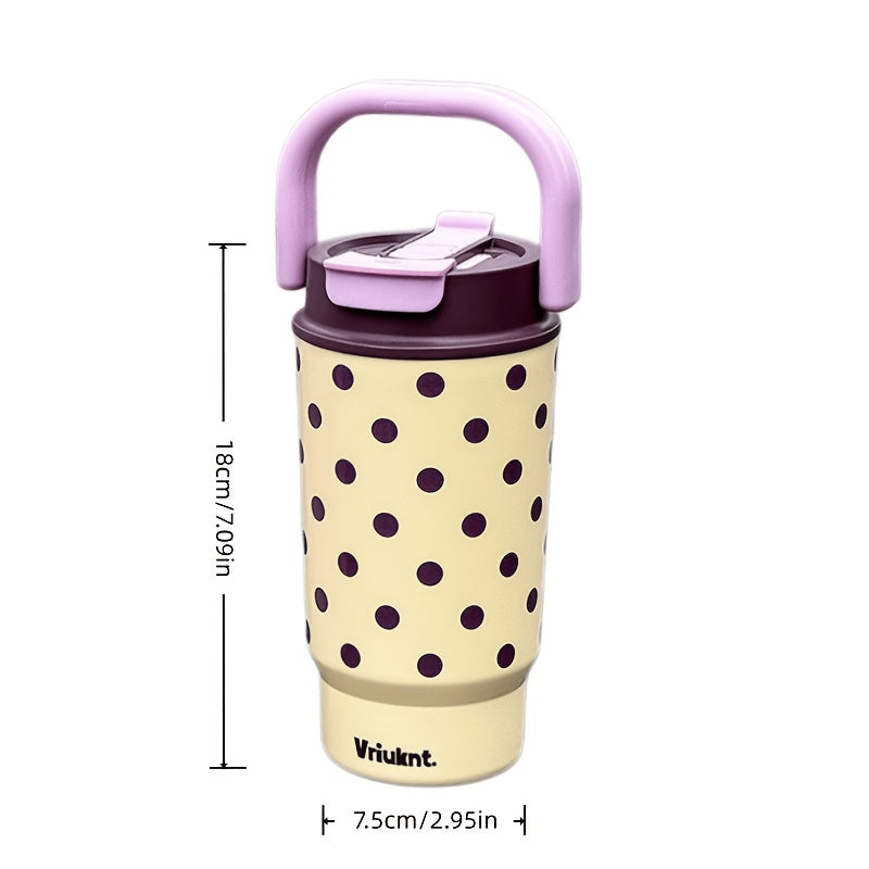 1pc Fashion Easy Vacuum Cup 16.23oz Dual-Drink Coffee Thermos with Handle, Portable Outdoor Sports Insulated Water Bottle