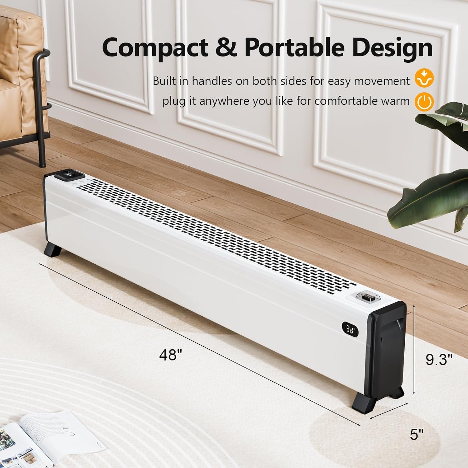 48''\u002F 32'' Electric Baseboard Heater, 1500W Convection Space Heater W\u002F Adjustable Heating Modes, Overheat & Tip-Over Protection for Indoor Home Bedroom Office
