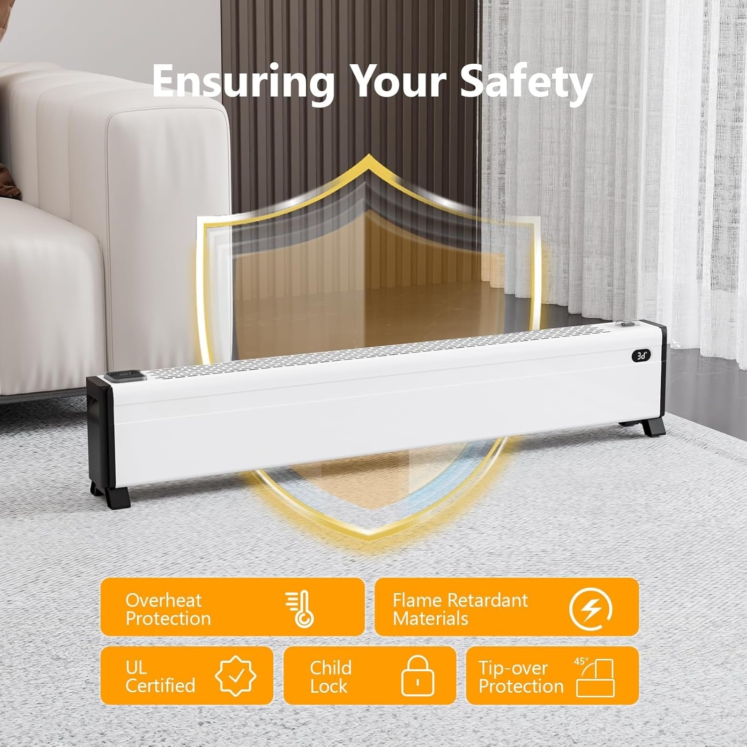48''\u002F 32'' Electric Baseboard Heater, 1500W Convection Space Heater W\u002F Adjustable Heating Modes, Overheat & Tip-Over Protection for Indoor Home Bedroom Office