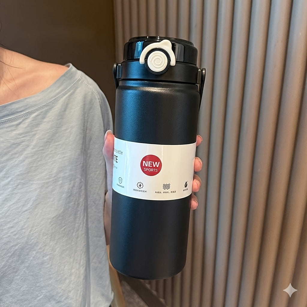 1 Premium Large-Capacity Sports Insulated Tumbler, 304 Stainless Steel Vacuum Insulated Thermos with Portable Carrying Loop, Leak-Proof Straw Lid, Outdoor Camping and Hiking Water Bottle, Simple Car and Office Cup